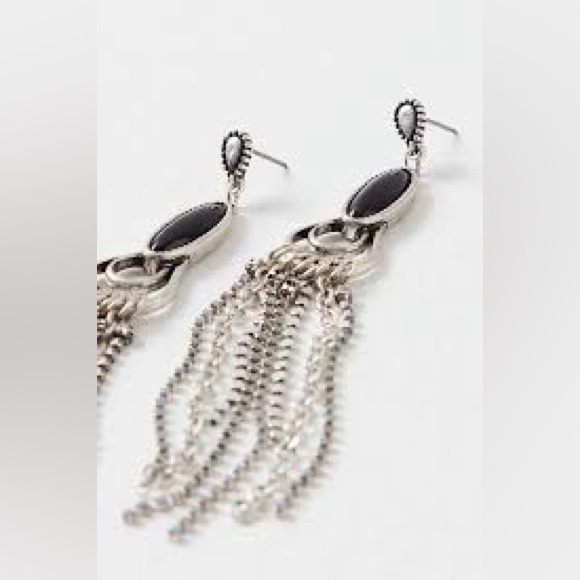 Free People The Beat Goes on Dangle Earrings NWT black and silver - Picture 6 of 6